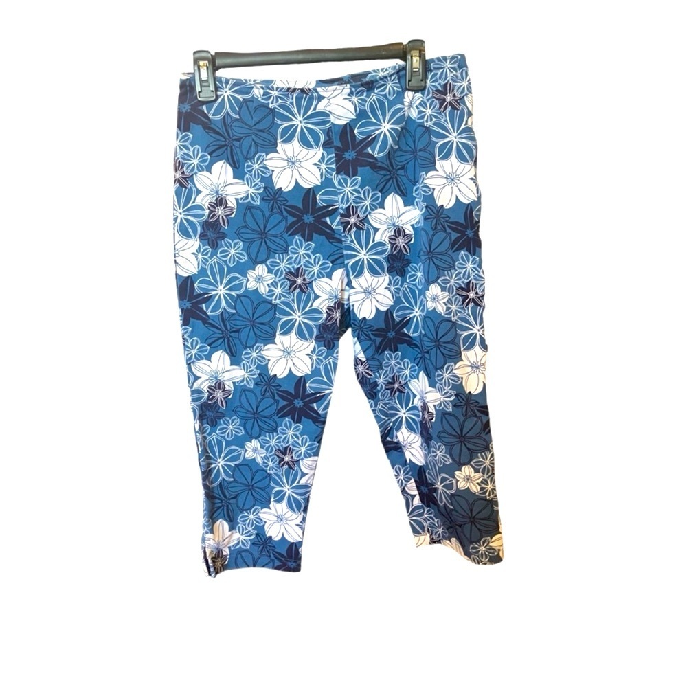 Vintage Studio Capri High Rise Pants Floral Blue White M